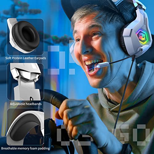 Gaming Headset PS4 Headset, Xbox Headset with 7.1 Surround Sound, Gaming Headphones with Noise Cancelling Flexible Mic RGB Light Memory Earmuffs for PC, PS5, PS4, Xbox Series X/S, Xbox one, Switch