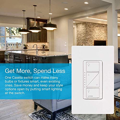 Lutron Caséta Deluxe Smart Dimmer Switch (2 Count) Kit with Caséta Smart Hub | Works with Alexa, Apple HomeKit, Ring, Google Assistant | P-BDG-PKG2W-A | White