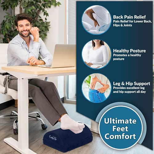 ComfiLife Foot Rest for Under Desk at Work – Adjustable Memory Foam Foot Rest for Office Chair & Gaming Chair – Ergonomic Design for Back & Hip Pain Relief (Navy)