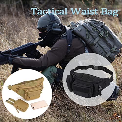 Tactical Fanny Packs, Military Waist Bag Utility Hip Belt Bags for Hiking Climbing Fishing Cycling Hunting with U.S Patch (Black)