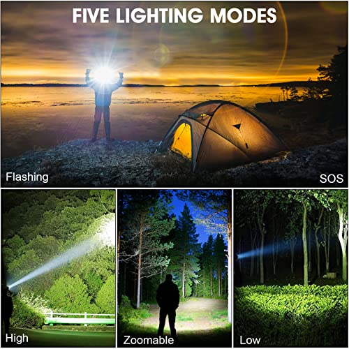 AMAKER LED Rechargeable Headlamp, 90000 Lumens Super Bright with 5 Modes & IPX6 Level Waterproof USB Rechargeable Zoom Headlamp, 90° Adjustable for Outdoor Camping, Running, Cycling,Climbing, Etc.