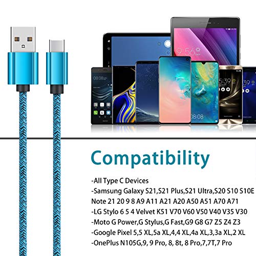 Type C Charger Cable USB C Cables Fast Charging Power Phone Charger Cord 6ft 2Pack for Samsung Galaxy S22 S22+ S21 Ultra S21+ A13 Note 20 A10e A21 A11 S20 Plus S10 S9 A71 A01 A20 A51 A50 A42 z fold 3