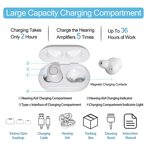 Hearing Aids for Seniors, Rechargeable Hearing Amplifier for Adults, Digital Sound Amplifier with Noise Cancelling, Charging case, Comfortable Wear, ,2-Pack