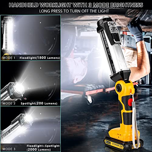 Cordless LED Work Light for Dewalt 20V Max Li-ion Battery, Hiesuan 35W 2000LM Outdoor Flashlight Portable Camping Lanterns with Hook, 90°Rotatable for Car Repairing, Job Site Lighting, Emergency