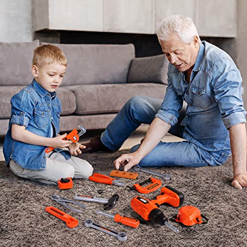 iBaseToy Kids Tool Set - 45 PCS Toddler Tool Set with Tool Box & Electronic Toy Drill, Pretend Play Kids Construction Toy Set, Toy Tools for Kids Ages 3 , 4, 5, 6, 7 Years Old, Boy Toys