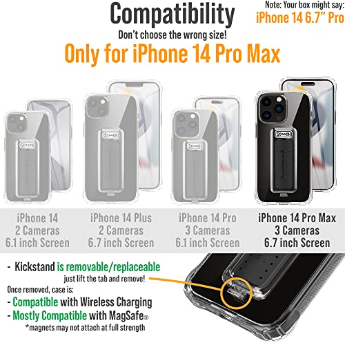 Scooch iPhone 14 Pro Max Case with Stand, Phone Grip, and Car Vent Mount [Wingman] with $100 Device Coverage, Military Grade Drop Protection, Three-Way Kickstand, Works w/ Magnetic Car Mounts (Clear)