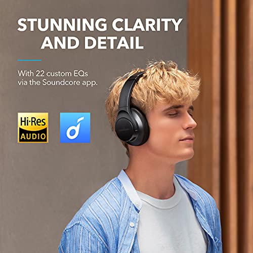 Soundcore by Anker Life Q20+ Active Noise Cancelling Headphones, 40H Playtime, Hi-Res Audio, Soundcore App, Connect to 2 Devices, Memory Foam Earcups, Bluetooth Headphones for Travel, Home Office