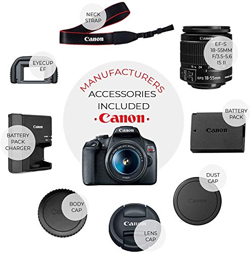 Canon EOS Rebel T7 Digital SLR Camera with 18-55mm EF-S f/3.5-5.6 is II Lens + 58mm Wide Angle Lens + 2X Telephoto Lens + Flash + 2X 32GB SD Cards + 3 Piece Filter Kit + Tripod + Full Accessory Bundle
