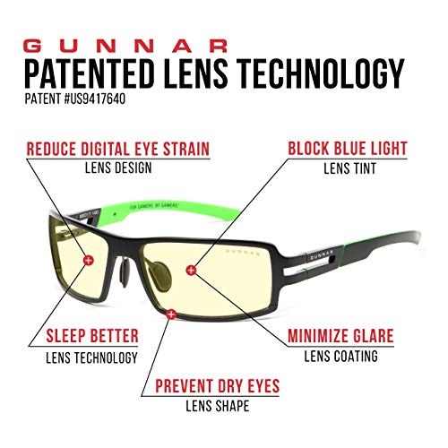 GUNNAR - Gaming Glasses - Blocks 65% Blue Light - RPG Razer Edition, Onyx, Amber Tint