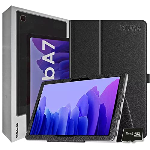 2020 Samsung Galaxy Tab A7 10.4” Inch 32 GB Wi-Fi Android 10 Touchscreen International Tablet Bundle – MDTec PU Leather Case, Screen Protector, Stylus and 32GB microSD Card [Gray]