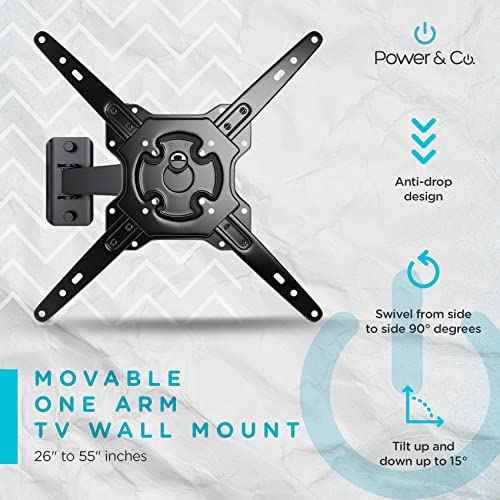 Power & Co. Premium Series Full Motion Articulated One-Arm TV Mount for 10" to 55" Flat Screen TVs. Holds up to 54 Lbs.