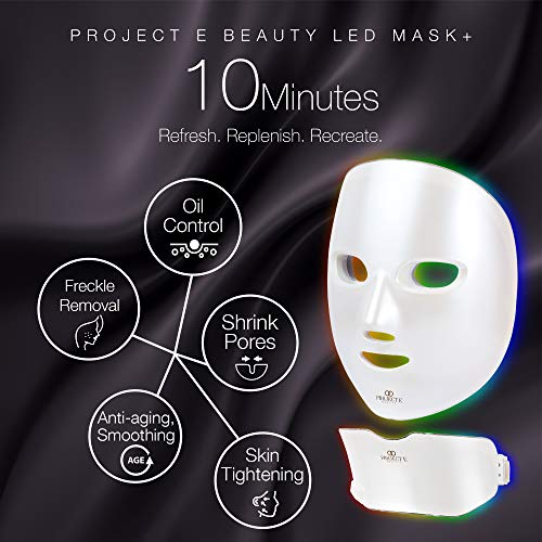 Project E Beauty LED Light Therapy Face & Neck Mask | Wireless Photon Skin Rejuvenation Red Blue Green Therapy 7 Color Treatment Anti Aging Acne Spot Removal Wrinkles Brightening Facial Skin Care Mask