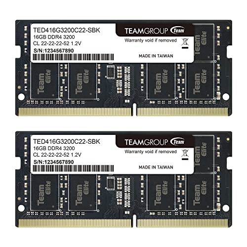 TEAMGROUP Elite DDR4 32GB Kit (2 x 16GB) 3200MHz PC4-25600 CL22 Unbuffered Non-ECC 1.2V SODIMM 260-Pin Laptop Notebook PC Computer Memory Module Ram Upgrade - TED432G3200C22DC-S01