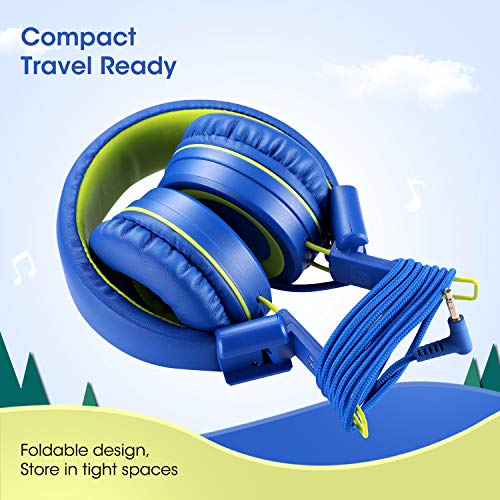 Kids Headphones with Microphone noot products K12 Stereo 5ft Long Cord with 85dB/94dB Volume Limit Wired On-Ear Headset for iPad/Amazon Kindle,Fire/Toddler/Boys/Girls/School/Travel/Plane(Blue/Lime)