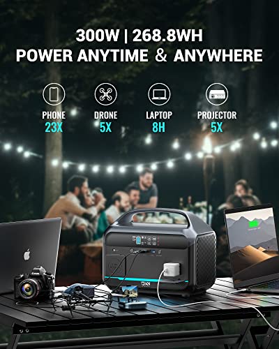 DaranEner Portable Power Station NEO300, 268.8Wh LiFePO4 Battery Pack, 300W Solar Generator with 5 ports, 110V Pure Sine Wave AC Outlet with LED Light for Outdoor Camping, Travel, RV, Home Emergency