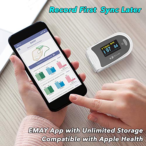 EMAY Sleep Oxygen Monitor with App for iPhone & Android | Track Overnight & Continuous Blood Oxygen Saturation Level & Heart Rate with Professional Report | Memory Stores Data Up to 40 Hours