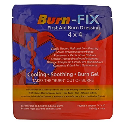 Burn-FIX 4" X 4" First Aid Burn Gel Dressing – Immediate Pain & Relief Burn Cream - Hydrogel For 1st, 2nd Degree Burns - Chemical, Razor & Sunburns - Burn Care Treatment for Home, Work & Fire | 4 Pack