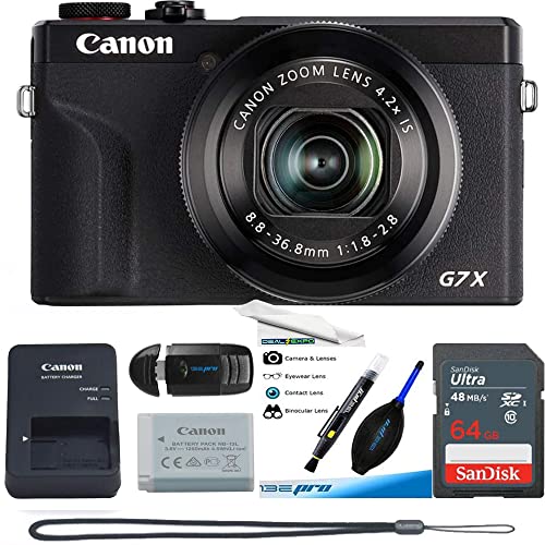 Canon PowerShot G7X Mark III Digital 4K Vlogging Camera, Black Expo Bundle with 64GB SD Card + SD Card Reader + Dust Blower + Brush Pen + Fiber Cloth + Manufacture Accessories