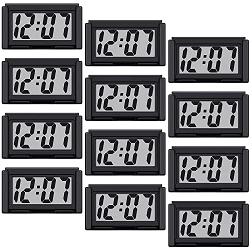 Mini Car Clock Car Dashboard Clock Auto Car Truck Dashboard Time Vehicle Electronic Digital Clock Self-Adhesive Bracket Digital Clock (12 Pieces)