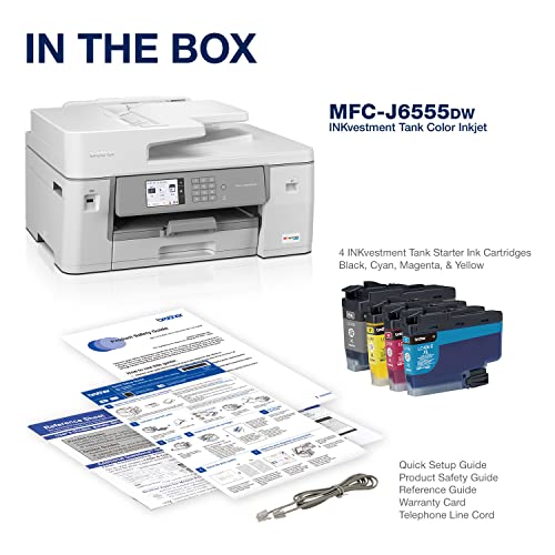 Brother MFC-J6555DW INKvestment Tank Color Inkjet All-in-One Printer with up to 1 Year of Ink in-box1 and 11” x 17” Print, Copy, scan, and fax Capabilities