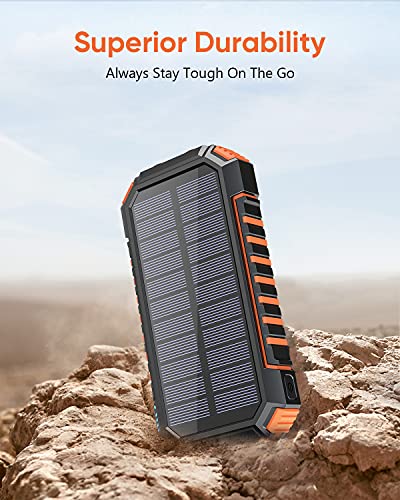 Solar Charger 26800mAh, Riapow Solar Power Bank 4 Outputs USB C Quick Charge Qi Wireless Portable Charger with LED Flashlight for iPhone, Tablet, Samsung and Outdoor Camping