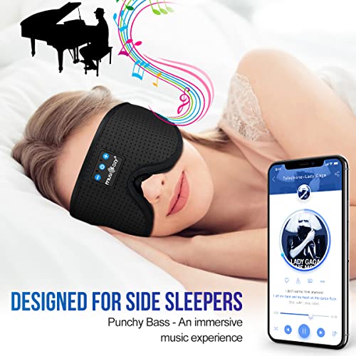 MUSICOZY Sleep Headphones Bluetooth 5.2 Headband Sleeping Headphones, Wireless Headband Headphones Eye Mask Sleep Earbuds for Side Sleeper with HD Speakers Cool Tech Gadgets Unique
