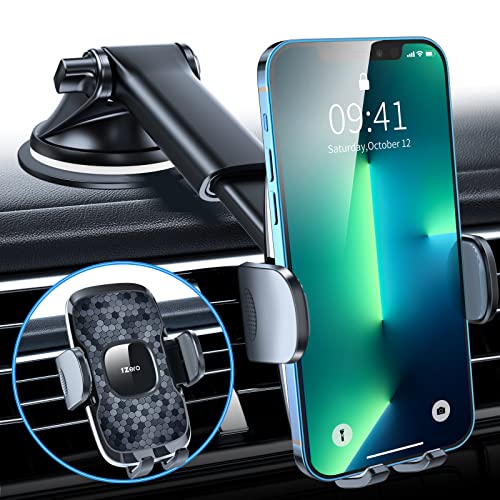 1Zero Phone Mount for Car, 3 in 1 Universal Dashboard Windshield Vent Car Phone Holder Mount, Solid Suction Cup Car Phone Holder Compatible for iPhone 13 12 11 Pro Max Samsung LG All 4.7-6.9" Phones