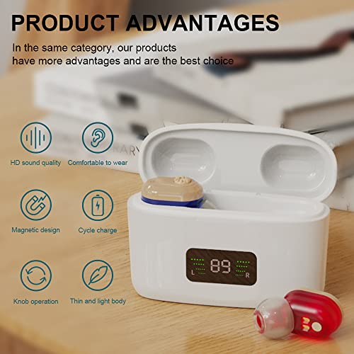 Nano Hearing Aids Rechargeable Hearing Aids for Seniors with Noise Cancelling Mini Invisible Hearing Amplifier for Adults Hearing Loss Digital Hearing Devices with Charging Case Pair,Blue & Red