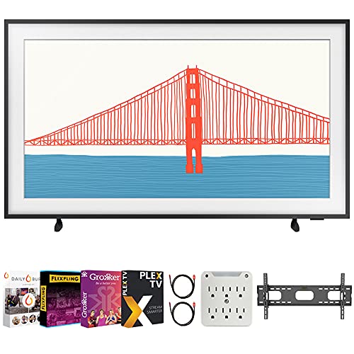 Samsung QN75LS03AA 75 Inch The Frame QLED 4K Smart TV Bundle with Premiere Movies Streaming + 37-100 Inch TV Wall Mount + 6-Outlet Surge Adapter + 2X 6FT 4K HDMI 2.0 Cable