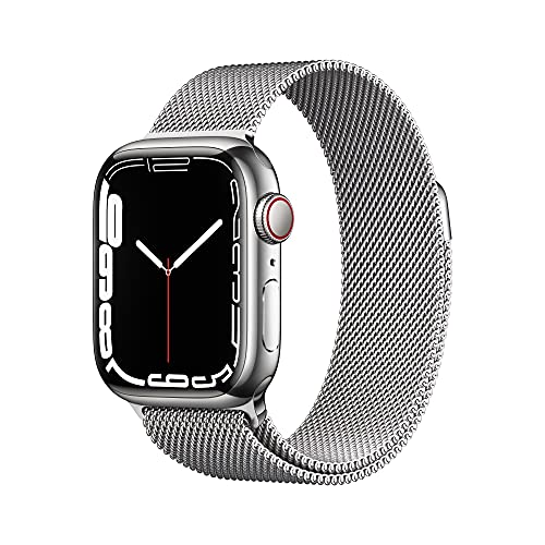 Apple Watch Series 7 [GPS + Cellular 41mm] Smart Watch w/ Silver Stainless Steel Case with Silver Milanese Loop. Fitness Tracker, Blood Oxygen & ECG Apps, Always-On Retina Display, Water Resistant - AOP3 EVERY THING TECH 