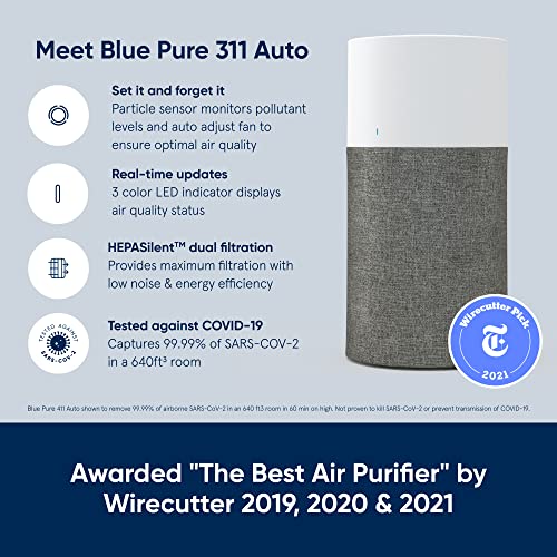 BLUEAIR Blue 211+ Auto HEPASilent 23dB Air Purifier, Gray & Blue 311 Auto HEPASilent 23dB Air Purifier for Large Rooms up to 1862sqft, Wildfire, Gray