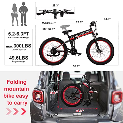 Electric Bike,26''Fat Tire Electric Bike with 48V 13Ah Removable Battery,750W Folding Electric Bike for Adults,30 MPH Electric Mountain Bike,Shimano 21 Speed E-Bike with Phone Charger Mount