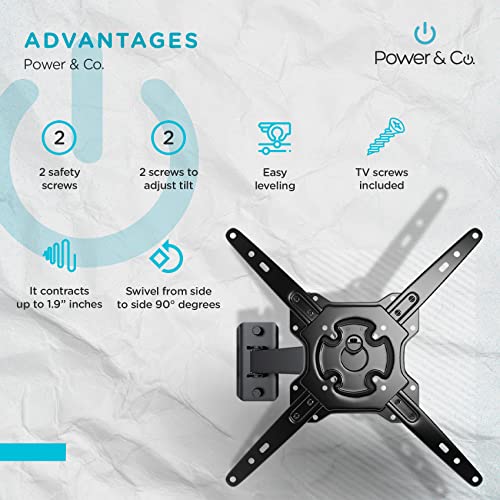 Power & Co. Premium Series Full Motion Articulated One-Arm TV Mount for 10" to 55" Flat Screen TVs. Holds up to 54 Lbs.