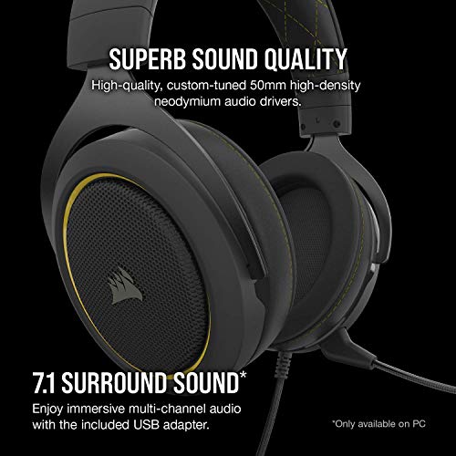 Corsair HS60 Pro – 7.1 Virtual Surround Sound PC Gaming Headset w/USB DAC - Discord Certified – Works with PC, Xbox Series X, Xbox Series S, Xbox One, PS5, PS4, and Nintendo Switch – Yellow