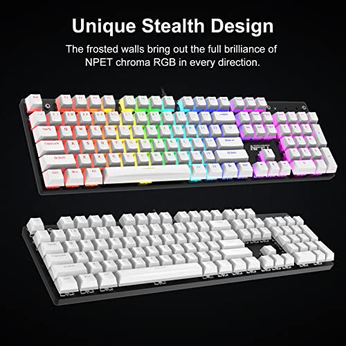 NPET KC10-02 Pudding Keycaps, Doubleshot PBT Keycap Set with Translucent Layer, for Mechanical Keyboards, Full 104 Key Set, OEM Profile, US Layout, White