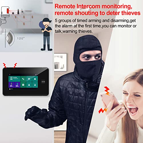 icyber WiFi Home Security Alarm System, DIY Wireless Burglar Alarm System Kit, 4.3 inch Touch Screen Panel, APP Remote Control, Compatible with Alexa and Google Assistant