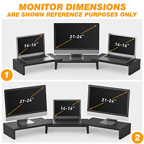 5Rcom Dual Monitor Stand-Desk Accessories with Adjustable Length and Angle-Dual Monitor Riser for PC, Computer, Laptop, Printer Long Monitor Stand Riser-Desktop Organizer, Length Extended (Black)