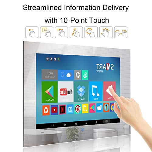 Haocrown 32-inch Touchscreen Bathroom TV Waterproof Smart Mirror TVs Brightness 500 Full-HD LED Television with Android 11.0 System 4G+64G Built-in ATSC HDTV Tuner, Bluetooth, Wi-Fi (2022 Model)