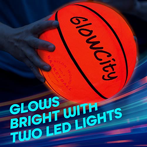 GlowCity Glow in The Dark Size 7 Basketball for Teen Boy - Glowing Red Basket Ball, Light Up LED Toy for Night Ball Games - Sports Stuff & Gadgets for Kids Age 8 Years Old and Up