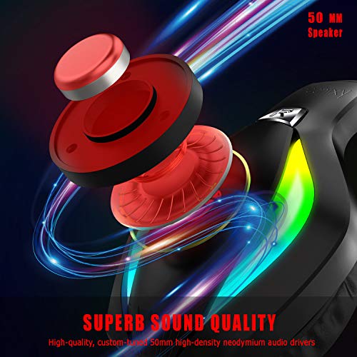 Fachixy Gaming Headset for PS4 PS5 Xbox One PC Nintendo Switch, Stereo Sound Gaming Headphones, Xbox Headset with RGB Light, PS4 Headset with Mic, Noise Cancelling Headphones with 3.5mm Jack (Red)