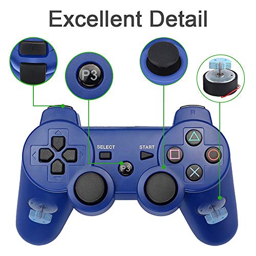 Autker PS3 Controller Wireless Game Controller with Double Vibration & 2 Charging Cable 2 Pack Gamepad Compatible with Playstation 3 (Blue+Green)