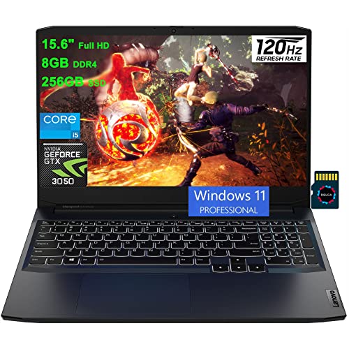 Lenovo IdeaPad Gaming 3 15 Laptop I 15.6" Full HD IPS 120Hz Anti-Glare I 11th Gen Intel 4-Core i5-11300H I 8GB DDR4 256GB SSD I GeForce RTX 3050 4GB I Backlit USB-C Win11Pro Black + 32GB MicroSD Card