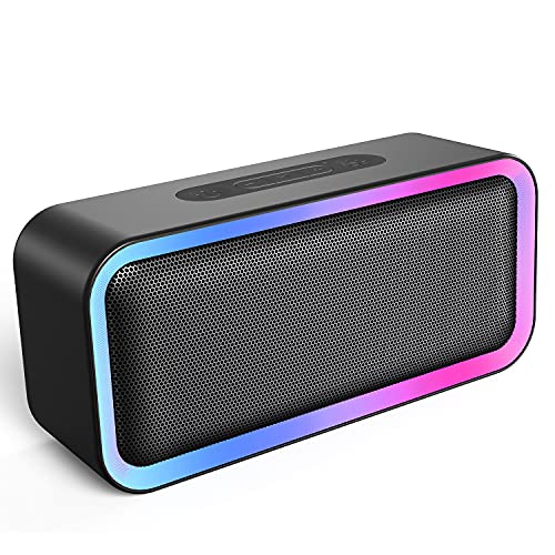 Bluetooth Speaker, Kunodi Bluetooth 5.0 Wireless Portable Speaker with 10W Stereo Sound, Party Speakers with Ambient RGB Light,18-Hour Playtime,IPX5 Waterproof Speakers for Outdoors, Travel（Black