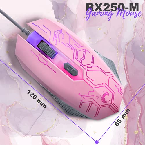 Pink Gaming Keyboard and Mouse Headset Headphones and Mouse pad, Wired LED RGB Backlight Bundle Pink PC Accessories for Gamers and Xbox and PS4 PS5 Nintendo Switch Users - 4in1 Edition Hornet RX-250