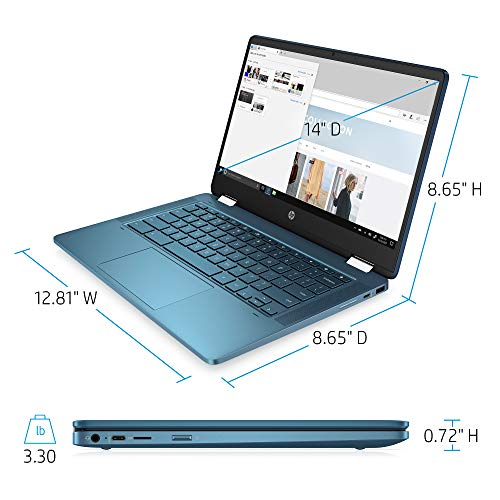 Laptop HP X360 14a Chromebook 14" HD Touchscreen, Entertaining from Any Angle Intel Celeron, 4GB DDR4 64GB eMMC WiFi Webcam Stereo Speakers Bluetooth 4.2 Chrome Blue Metallic Color