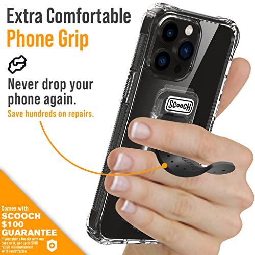 Scooch iPhone 14 Pro Max Case with Stand, Phone Grip, and Car Vent Mount [Wingman] with $100 Device Coverage, Military Grade Drop Protection, Three-Way Kickstand, Works w/ Magnetic Car Mounts (Clear)