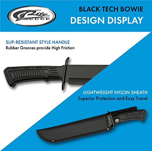 SZCO Supplies 15" Outdoor Survival Black Tech Bowie Blade Knife