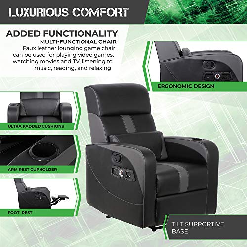 X Rocker Gamma 2.1 Bluetooth Gaming Recliner Chair, 34.84" x 30.31" x 39.37", Black