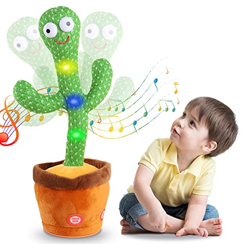 Kids Dancing Talking Cactus Toys for Baby Boys and Girls, Talking Sunny Cactus Toy Electronic Plush Toy Singing, Record & Repeating What You Say with 120 English Songs and LED Lighting for Home Decor