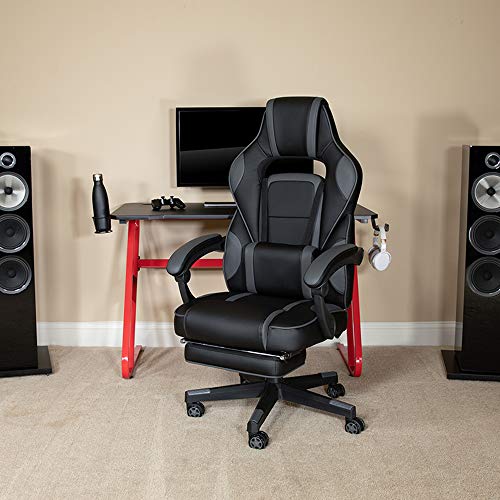 Flash Furniture X40 Gaming Chair Racing Ergonomic Computer Chair with Fully Reclining Back/Arms, Slide-Out Footrest, Massaging Lumbar - Black/Gray